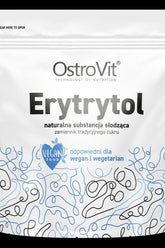 OstroVit Erythritol natural sweetener packaging, calorie-free, suitable for vegans.